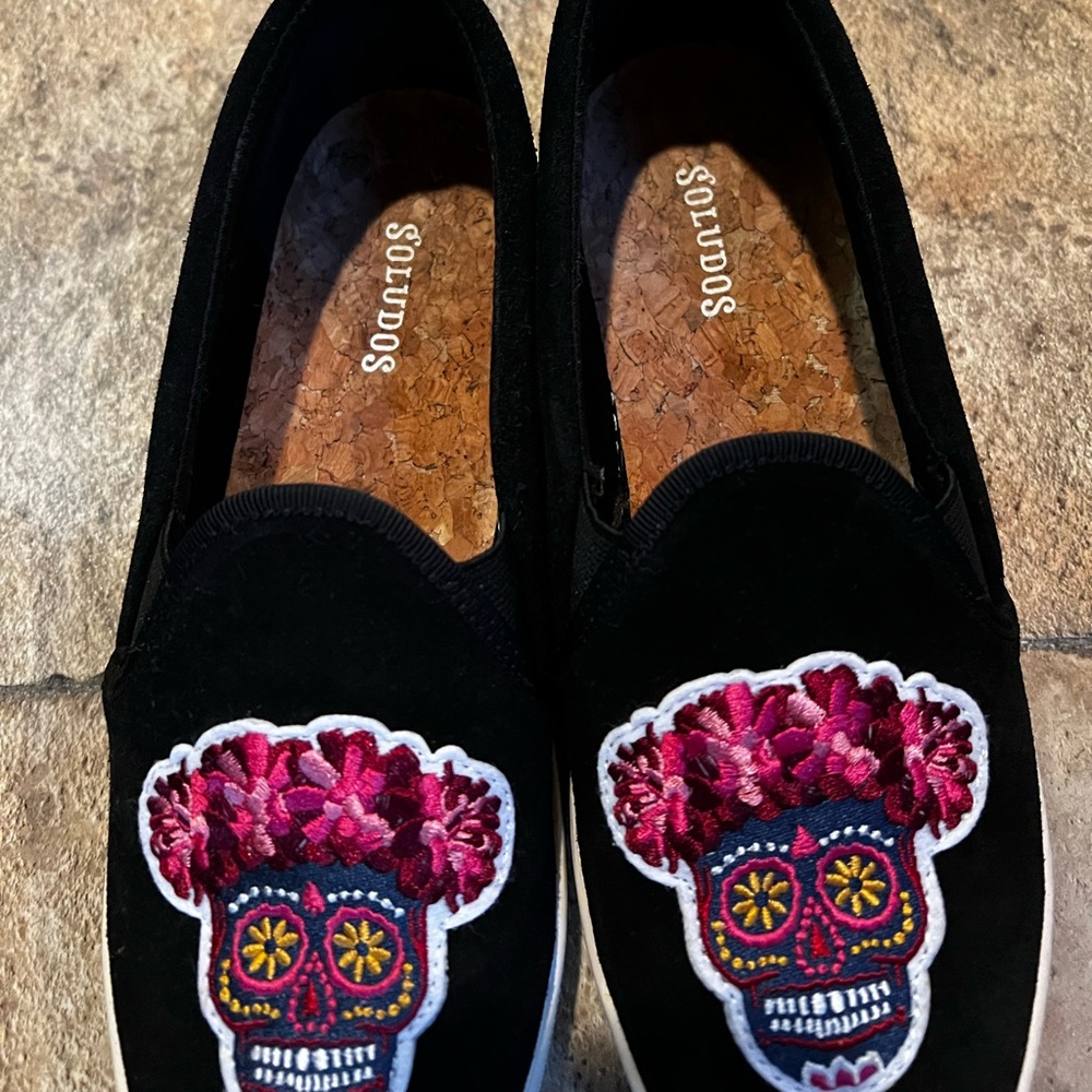 Soludos sugar skull slip on sneakers